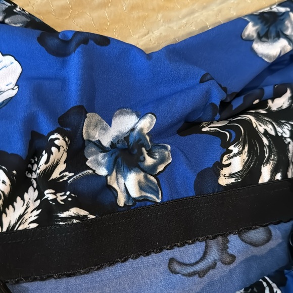 Caché Vintage Cobalt, Navy, Black & White Floral Top w/ Jeweled Straps - Picture 10 of 12